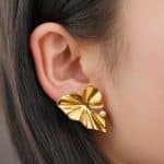 18K gold irregular pleated titanium steel necklace earrings rings women's stainless steel jewelry wholesale - Image 4