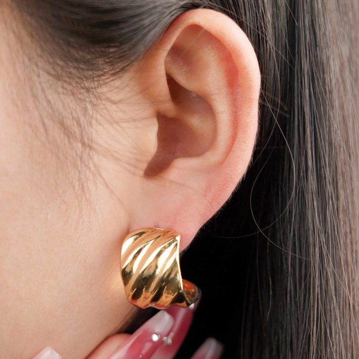 Trendy Minimalist Jewelry Earrings Gold Plated Zinc Alloy Chunky Half Hoop Stud Earring for Women - Image 3
