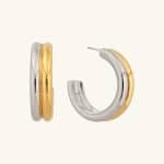 Dual Colors C Shape Fashion Jewelry Earrings Waterproof Stainless Steel 18K Gold Plated Open Hoop Earrings for Women