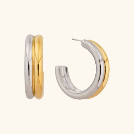 Dual Colors C Shape Fashion Jewelry Earrings Waterproof Stainless Steel 18K Gold Plated Open Hoop Earrings for Women
