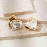 Irregular Two Layers Heart Shape Waterproof Non Tarnish 18K Gold and Palladium Plated Stud Earrings for Women - Image 2