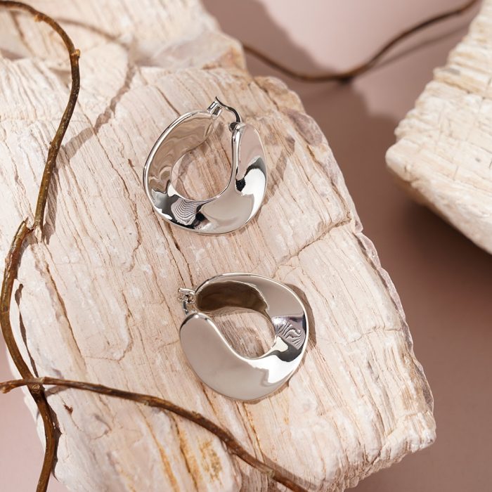 2024 New Minimalist Design Chunky Twisted Palladium Plated Brass Hoop Earrings for Ladies Jewelry - Image 1