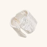 Women's Statement Jewelry Vintage Chunky Hammered Textured Silver Plated Brass Open Adjustable Ring
