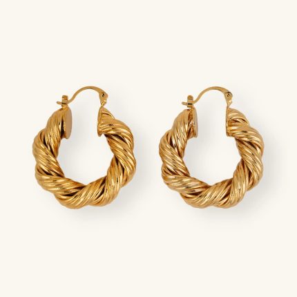 Twisted Art Inspired Brass 18K Gold Plating Color Hoop Earrings