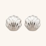 Vintage Fashionable Jewelry Palladium Plated Brass Stud Earrings in Shell Shape for Women's Daily Wear