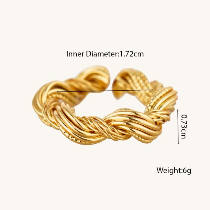 Wholesale Bulk 18K Gold Plated Trendy Fine Jewelry Personalized Chunky Textured Multi Ropes Twisted Resizable Rings - Image 6