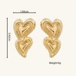 Zinc Alloy Double Love Earrings Fashion Irregular Hearts Gold Color Stud Earrings for Women Daily Wear - Image 2