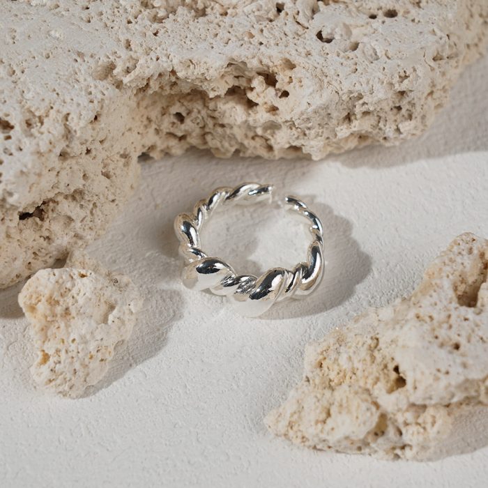 Light Luxury Silver Plated Fashion Rings Rope Twisted and Chunky Textured Adjustable Ring - Image 4