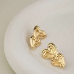 Zinc Alloy Double Love Earrings Fashion Irregular Hearts Gold Color Stud Earrings for Women Daily Wear - Image 3