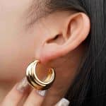 New Arrival 2024 Fashion Jewelry Earrings 18K Gold Plated Chunky Textured Brass Open Hoop Earrings for Women - Image 3