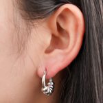 2024 Premium Waterproof Women'S Stainless Steel Silver Color Stud Twisted Art Design Hoop Earrings - Image 3