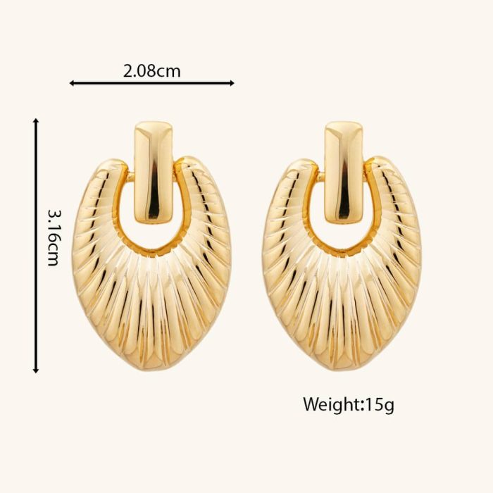 18K Gold Plated Radial Pattern Chunky Textured Brass Pendant Stud Earrings for Women's Statement Fashion Jewelry - Image 6