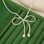 Fashion Vintage Design Jewelry Full Beaded Imitation Pearl Knot Bow Shape Pendent Necklace Women's Gift - Image 4
