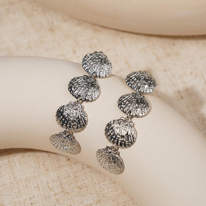 Factory Directly Sale Palladium Plated Trendy Ocean Design four Shell Shape Brass Stud Earrings for Women Gift - Image 5