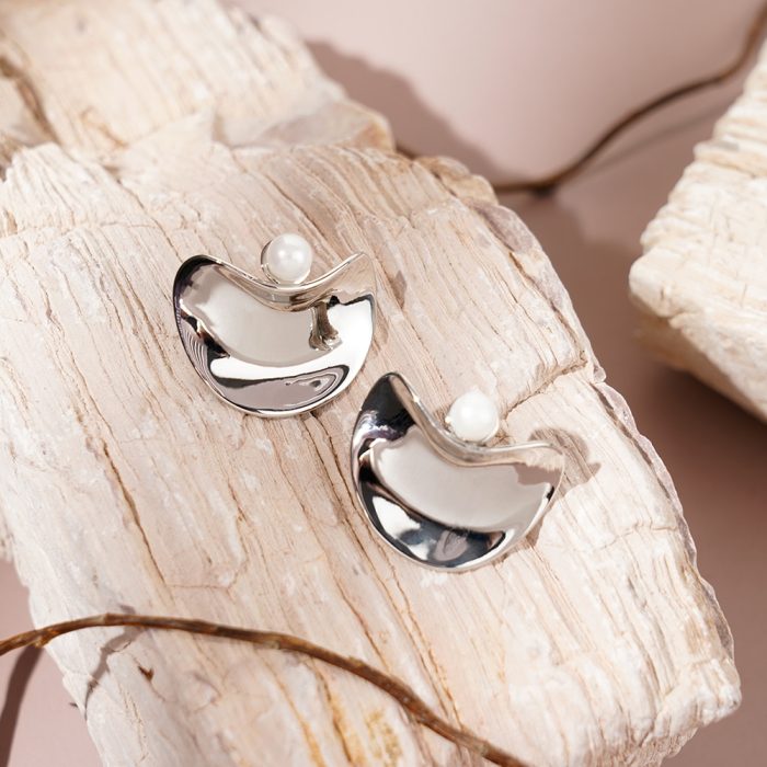 Factory Pricing Wholesale Bulk Jewelry Chunky Irregular Shape Brass Elegant Stud Earrings for Women Gift - Image 2