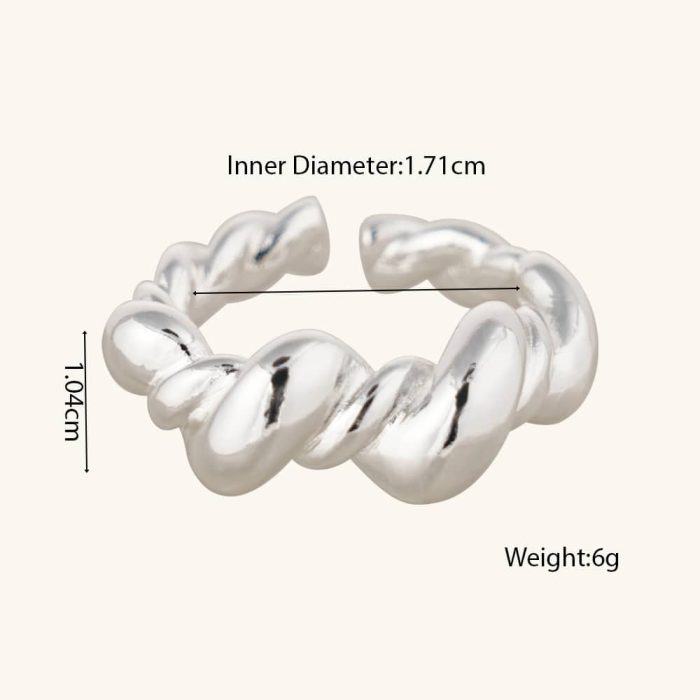 Light Luxury Silver Plated Fashion Rings Rope Twisted and Chunky Textured Adjustable Ring - Image 6