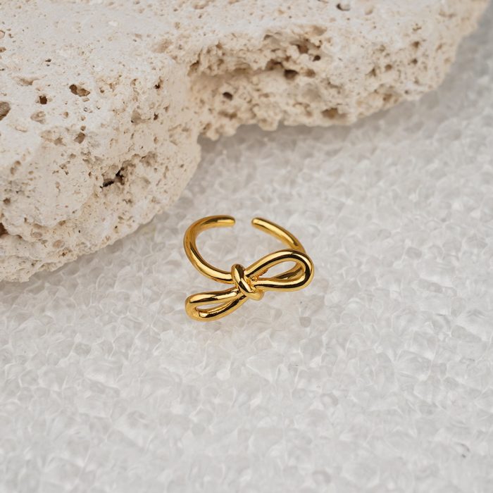 Factory Directly Wholesale Jewelry 18K Gold Plated Knot Bow Brass Ring for Women and Girls Daily Wear - Image 5