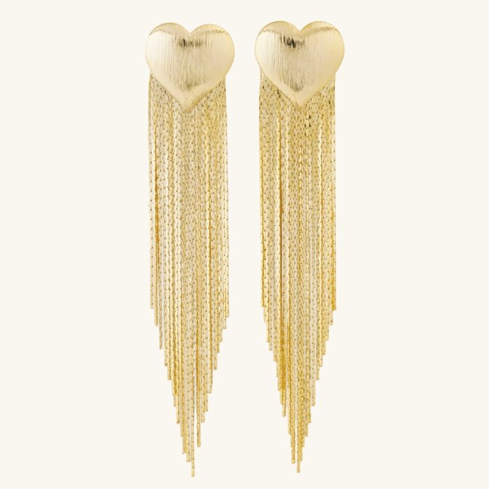 New Arrival Vintage Heart Shape Brass Dangle Earrings 18K Gold Plated Tassel Earrings for Women - Image 1