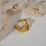 Wholesale Bulk Fashion Jewelry Chunky Hammered Textured 18K Gold Plated Brass Irregular Heart Shape Adjustable Rings - Image 4
