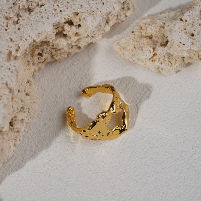 Wholesale Bulk Fashion Jewelry Chunky Hammered Textured 18K Gold Plated Brass Irregular Heart Shape Adjustable Rings - Image 4