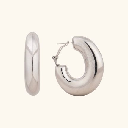 Simple Temperament Chunky C Shape Stainless Steel Statement Hoop Earrings For Womens