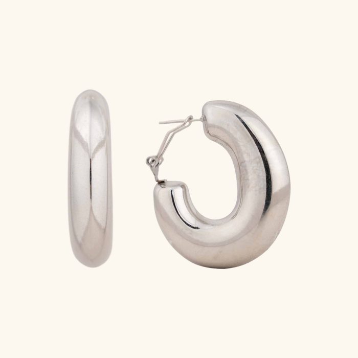 Simple Temperament Chunky C Shape Stainless Steel Statement Hoop Earrings For Womens - Image 1