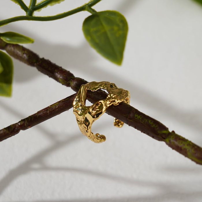 Wholesale Bulk Fashion Jewelry Chunky Hammered Textured 18K Gold Plated Brass Irregular Heart Shape Adjustable Rings - Image 5