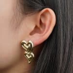 Zinc Alloy Double Love Earrings Fashion Irregular Hearts Gold Color Stud Earrings for Women Daily Wear - Image 4