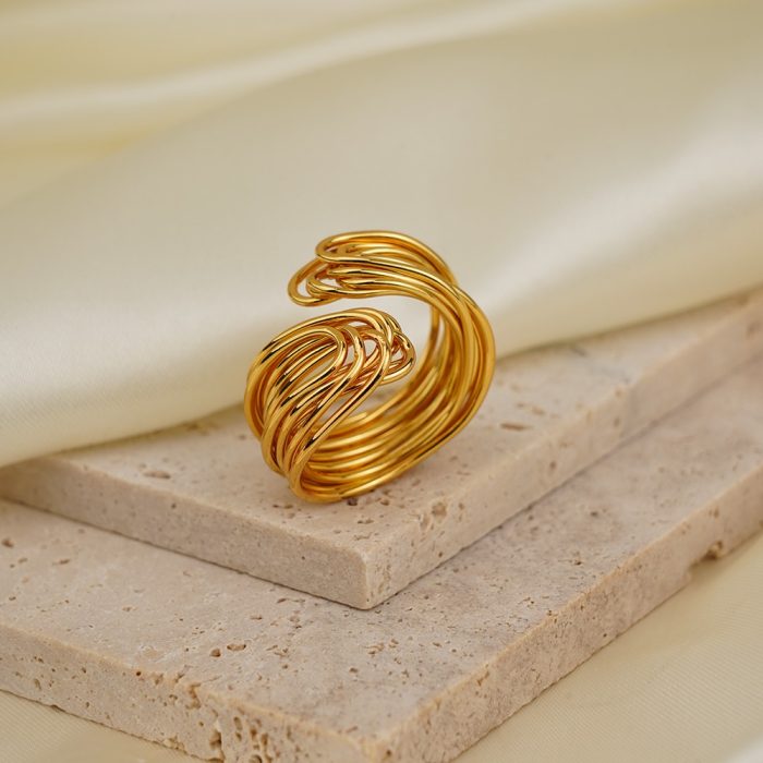 Trendy Vintage Temperament Jewelry 18K Gold Plated Multi Wires Braided Adjustable Size Finger Ring for Women Daily Use - Image 5