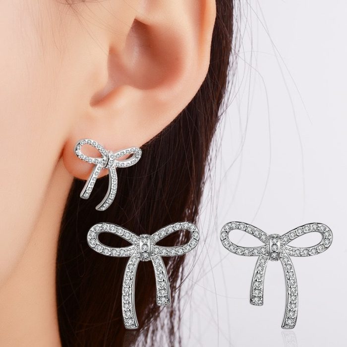 Factory Wholesale Vintage Jewelry Brass Dangle Earrings with Zircon Inlay Knot Bow Design for Wedding Party or Gift - Image 4