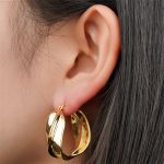 Fashionable Costume Jewelry Chunky Twisted 18K Gold Plated Brass Hoop Earrings Hyperbole Geometric Vintage Earrings for Women - Image 3