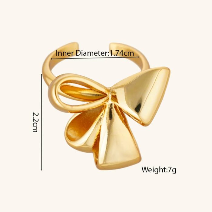 Factory Wholesale 18K Gold Plated Brass Jewelry Women's Chunky Polished Knot Bow Adjustable Fashion Ring - Image 6