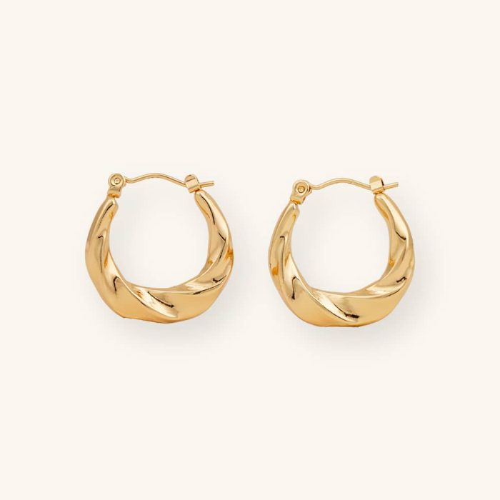 Fashion Jewelry Wholesale 18K Gold Plated Twisted Art Classic Vintage Stainless Steel Hoop Earrings for Women - Image 1