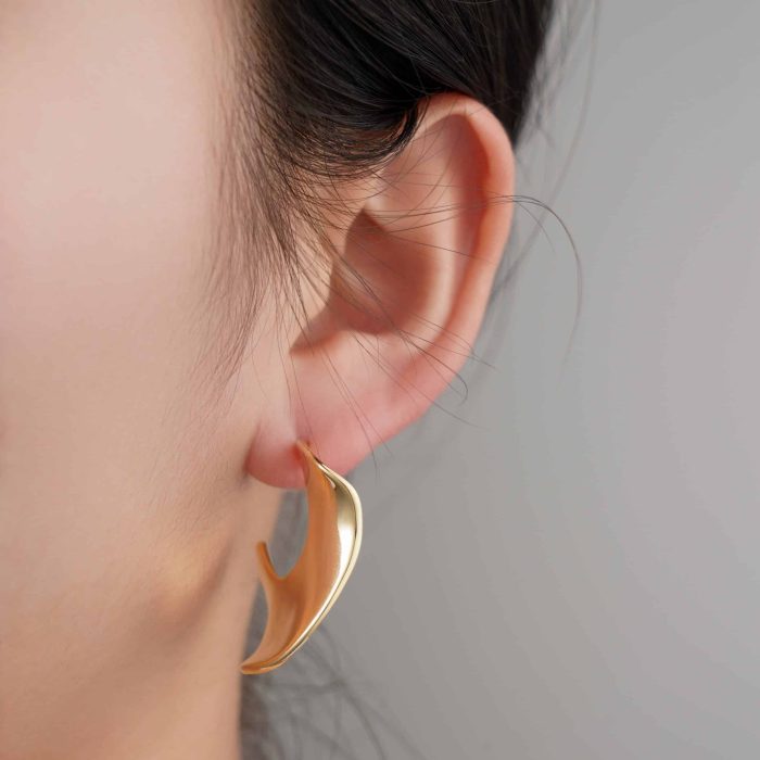 Wholesale Fine Jewelry Chunky Irregular Geometric Shape 18K Gold Plated Brass Stud Earrings for Women Daily Wear - Image 4