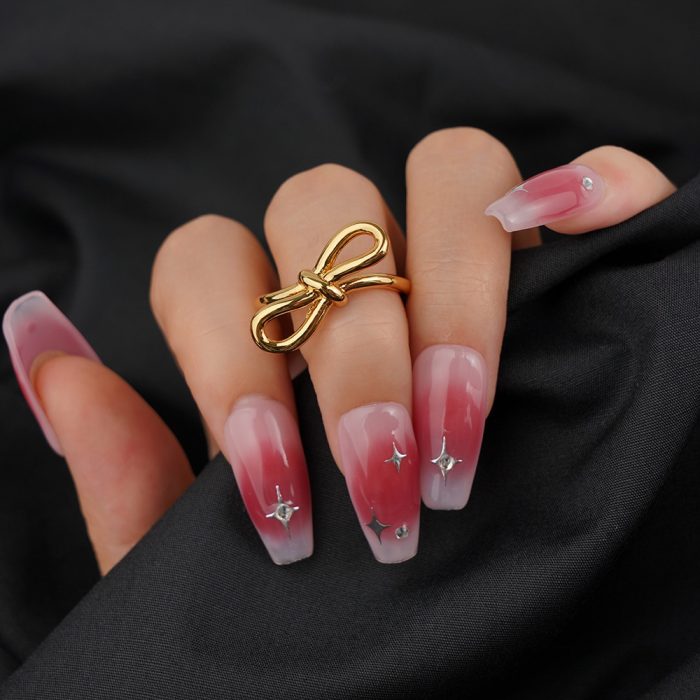 Factory Directly Wholesale Jewelry 18K Gold Plated Knot Bow Brass Ring for Women and Girls Daily Wear - Image 2