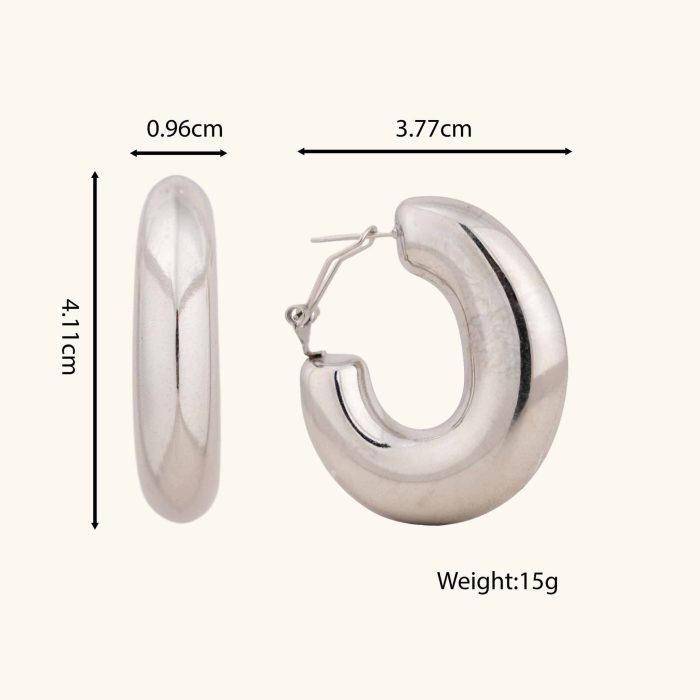 Simple Temperament Chunky C Shape Stainless Steel Statement Hoop Earrings For Womens - Image 5