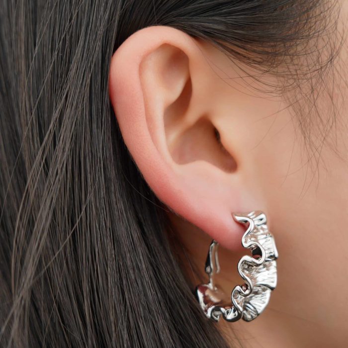 Fashion New Geometric Texture Jewelry Plated Ribbon Silver Color Fashion Charm Unusual Earrings Women - Image 3