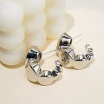 Factory Directly Wholesale Jewelry Brass Based Palladium Plated Flat Beads Half Hoop Earrings For Women - Image 2