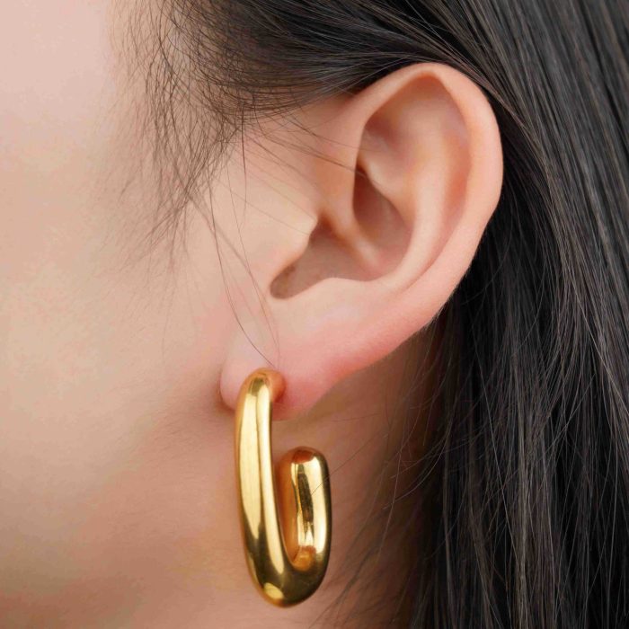 Fashion Waterproof Women Jewelry 18K Gold Plated Stainless Steel Stud Earrings Tarnish free Irregular C Shape Earrings for Girls - Image 4