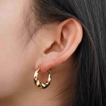 Trendy Vintage Jewelry Waterproof Twisted Textured Stainless Steel Earrings 18K Gold Plated Hoop Earrings for Women - Image 4