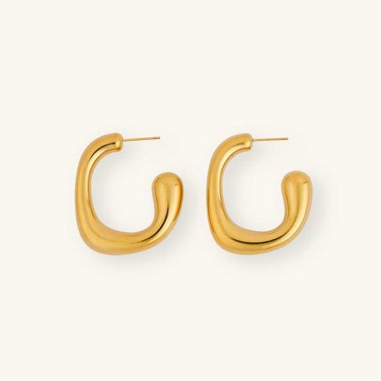 Fashion Waterproof Women Jewelry 18K Gold Plated Stainless Steel Stud Earrings Tarnish free Irregular C Shape Earrings for Girls