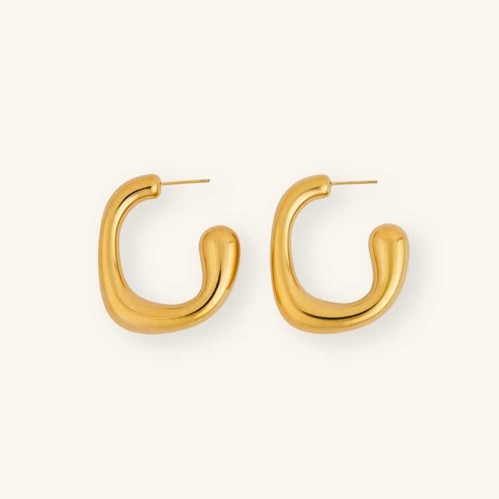 Fashion Waterproof Women Jewelry 18K Gold Plated Stainless Steel Stud Earrings Tarnish free Irregular C Shape Earrings for Girls - Image 1