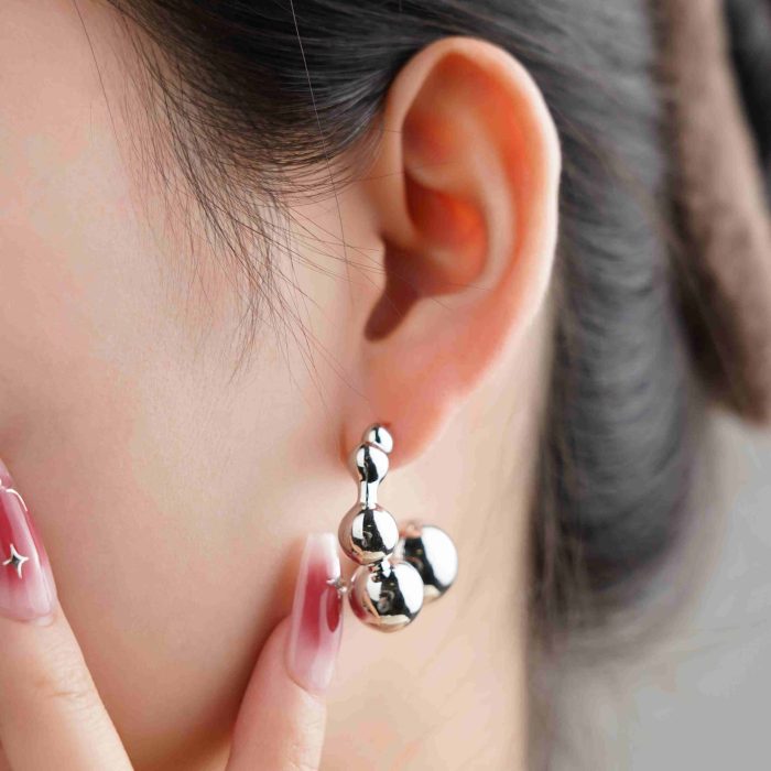 Wholesale Fine Quality Fashion Vintage Beads Jewelry Palladium Plated Brass Half Hoop Earrings with Stud for Women - Image 3