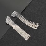 Fashionable Trendy Design Brass Rectangles Zirconia Diamond Long Tassel Stud Earrings for Women and Girl's Daily Wear - Image 3