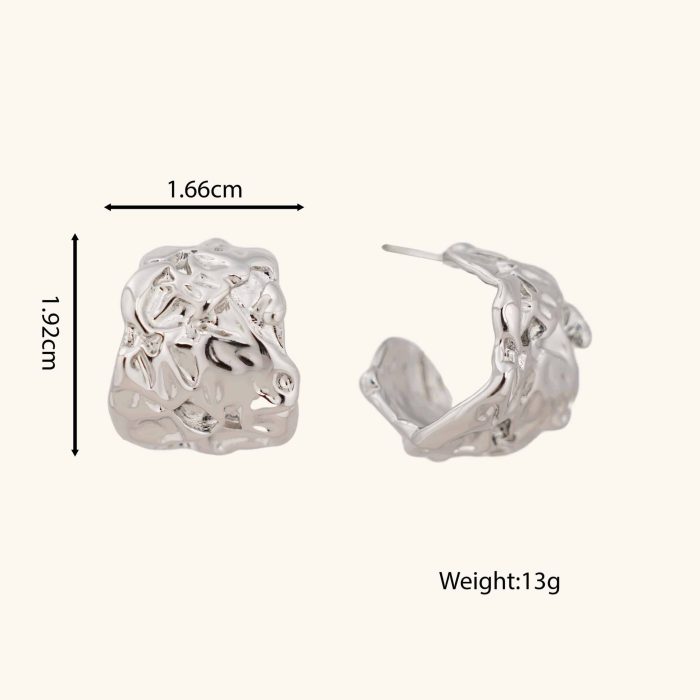 2024 New Arrival Fashion Jewelry Irregular Exaggerated lava C-circle retro earring chunky plated hoop earrings for Women - Image 5