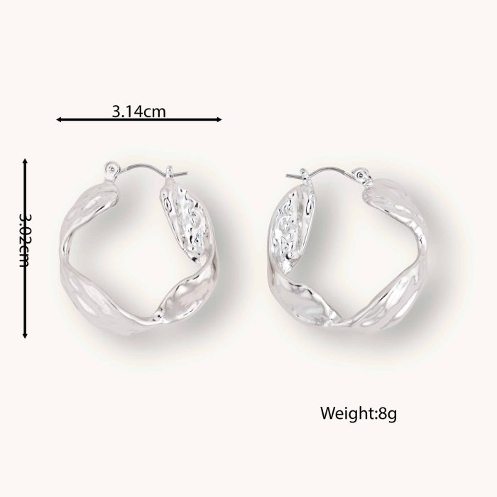 Retro Irregular hoop earrings silver wave shape earrings fashion personalized alloy earrings for women - Image 3