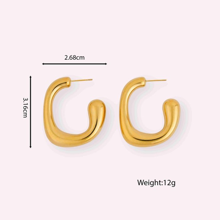 Fashion Waterproof Women Jewelry 18K Gold Plated Stainless Steel Stud Earrings Tarnish free Irregular C Shape Earrings for Girls - Image 6