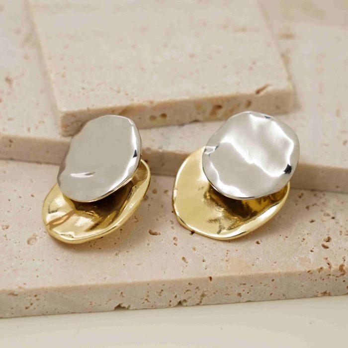 Wholesale Fashion Accessories Two Layers Clip Earrings Dual Plated Colors Brass Based Women's Stud Earrings - Image 1
