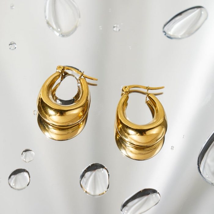 Factory Wholesale Proper Price Stainless Steel 18K Gold Plated Design In Chunky Hoop Earrings For Women - Image 2