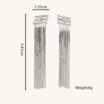 Fashionable Trendy Design Brass Rectangles Zirconia Diamond Long Tassel Stud Earrings for Women and Girl's Daily Wear - Image 6